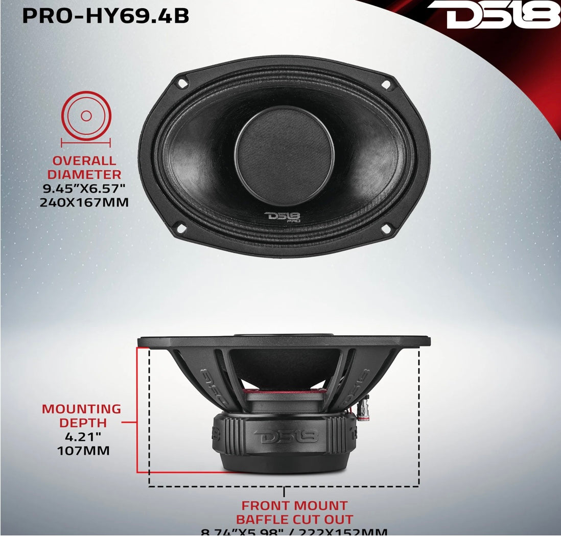 DS18 PRO 6 X 9″ HYBRID MIDRANGE LOUDSPEAKER WITH BUILT-IN DRIVER