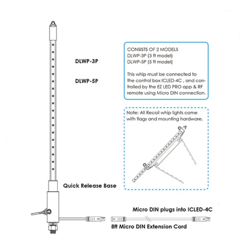 Recoil Audio 3ft Dynamic RGB LED Dancing/Chasing Whip Light