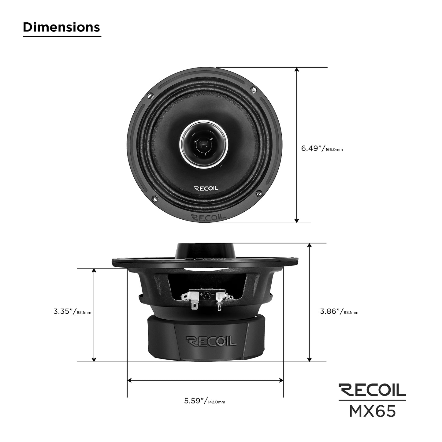 MX65 Pair 6.5-Inch 2-Way Midrange Coaxial Speakers with Built-in Bullet Tweeters, 4-Ohm (Pair)