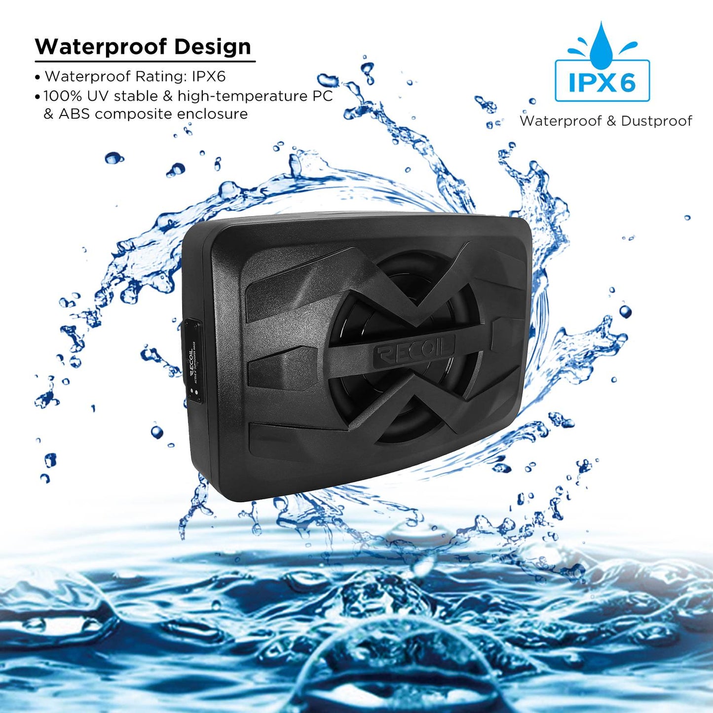 WAS8 8-Inch Waterproof Active Subwoofer with 8-Inch Passive Radiator & Wireless Remote