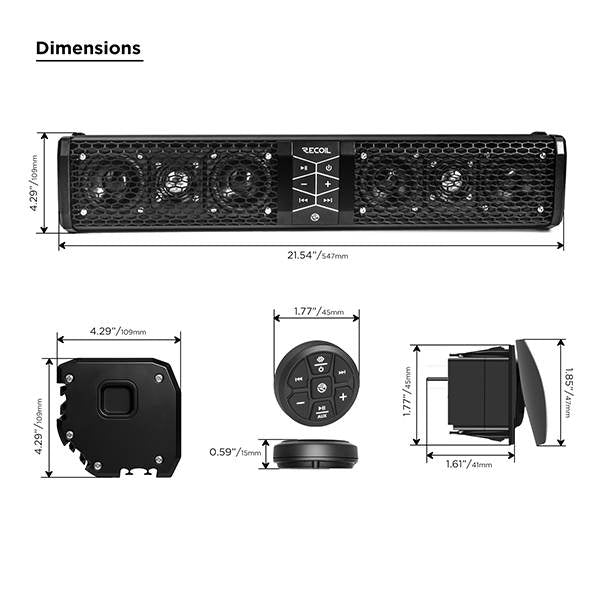 PSB6 6 Speakers All-in-One Amplified Powersports Soundbar with Remote, 21 Inches