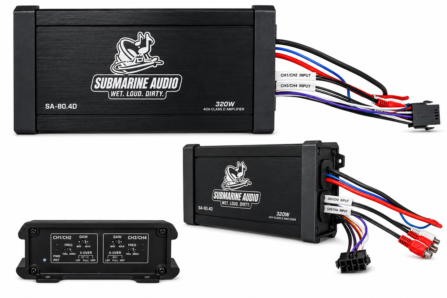 Submarine Audio SA-80.4D 320W 4-Channel Marine Class D Amplifier Sealed IPX6-rated