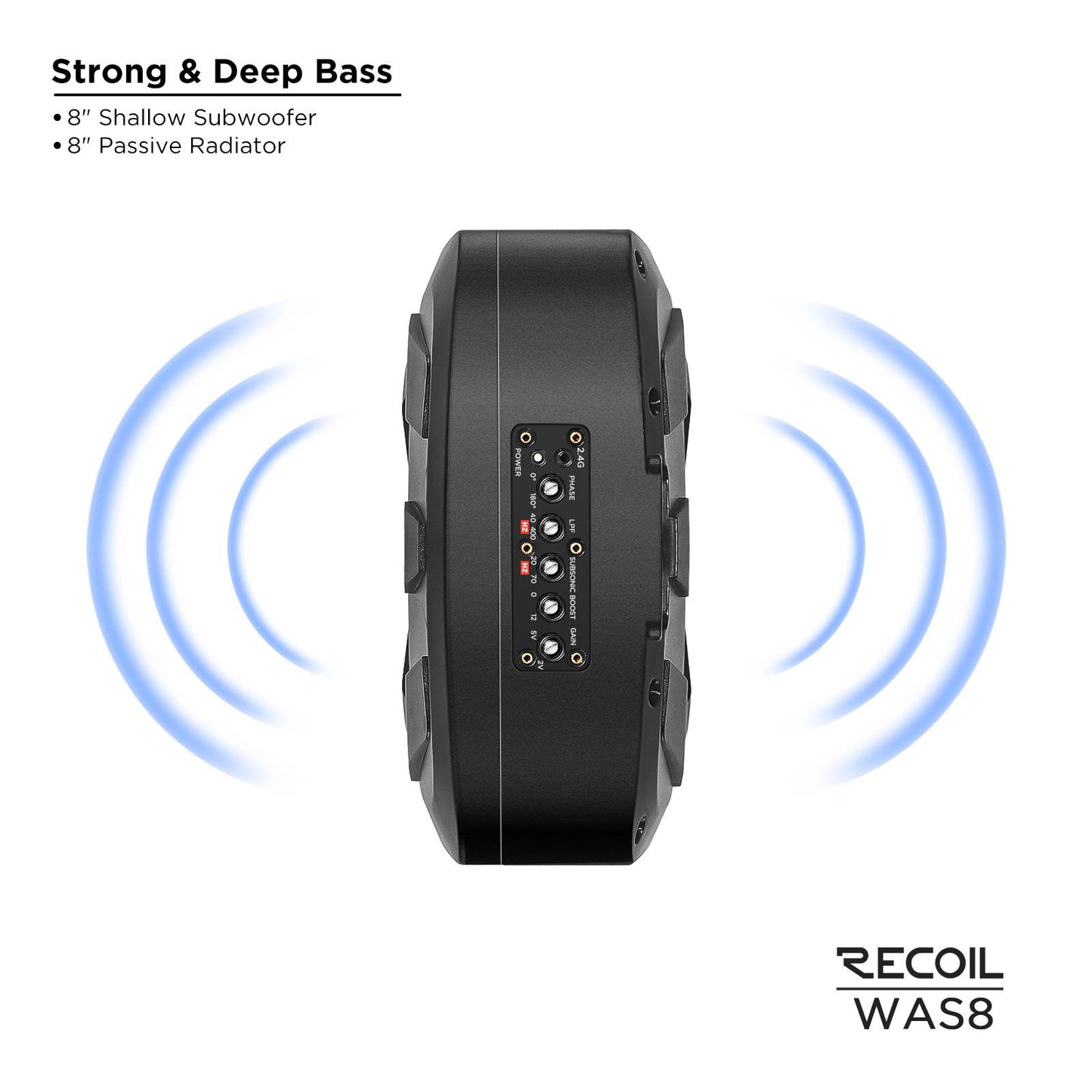 WAS8 8-Inch Waterproof Active Subwoofer with 8-Inch Passive Radiator & Wireless Remote