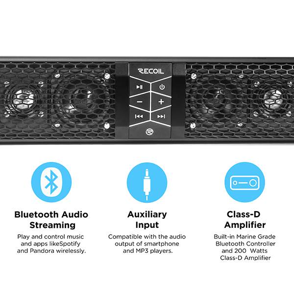 PSB6 6 Speakers All-in-One Amplified Powersports Soundbar with Remote, 21 Inches
