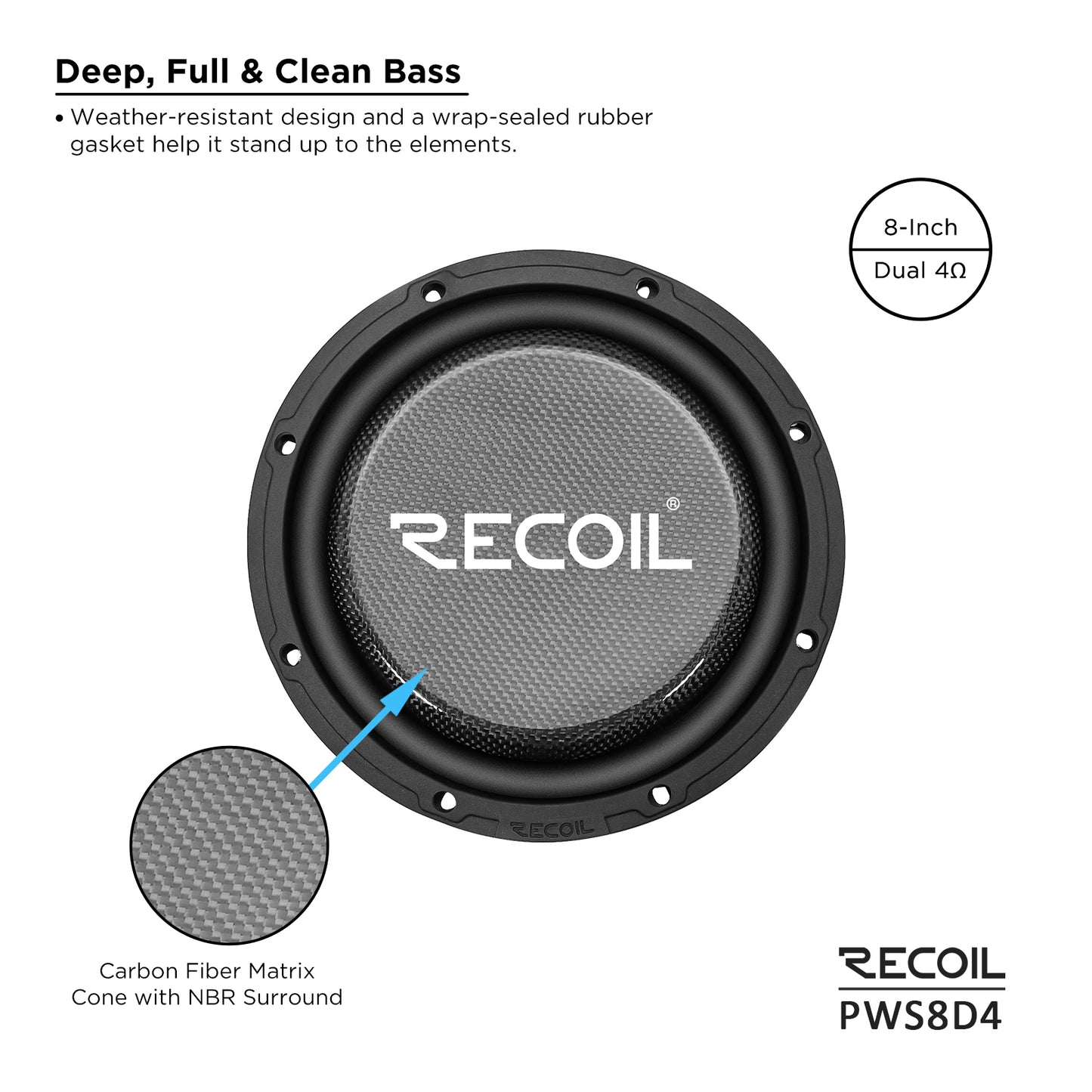 PWS8D4 8-inch dual 4-ohm subwoofer