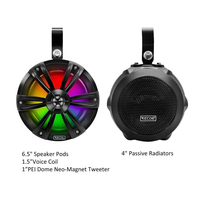 R6-P Complete IPX6 Waterproof 600 Watts Pair Speaker Audio System, Super Loud 6.5” Speaker Pods with Passive Radiator