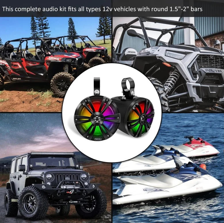 R6-P Complete IPX6 Waterproof 600 Watts Pair Speaker Audio System, Super Loud 6.5” Speaker Pods with Passive Radiator
