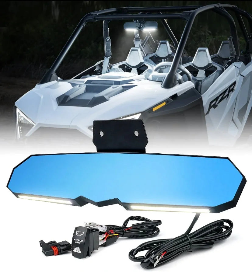 13 Inch UTV Rear View Center Mirror With LED + PULSE Bar Switch