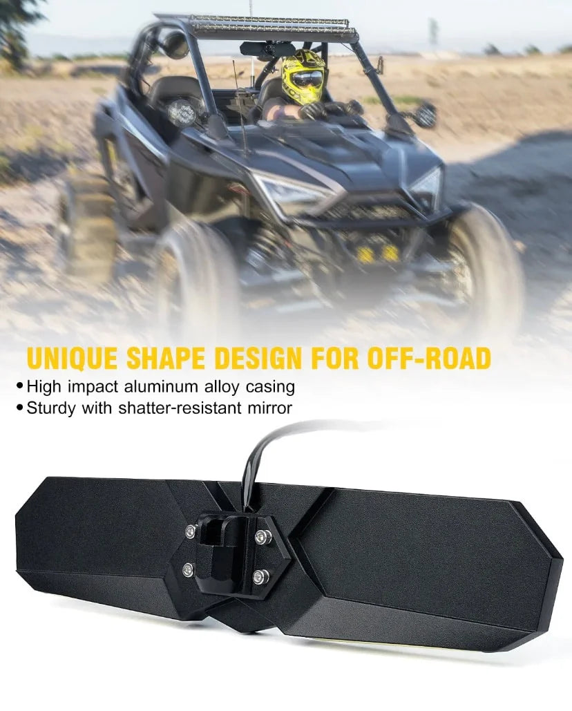 13 Inch UTV Rear View Center Mirror With LED + PULSE Bar Switch