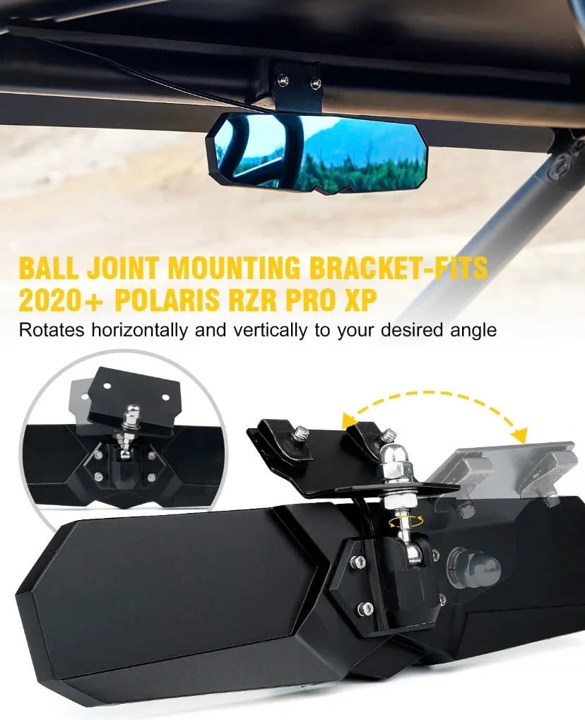 13 Inch UTV Rear View Center Mirror With LED + PULSE Bar Switch