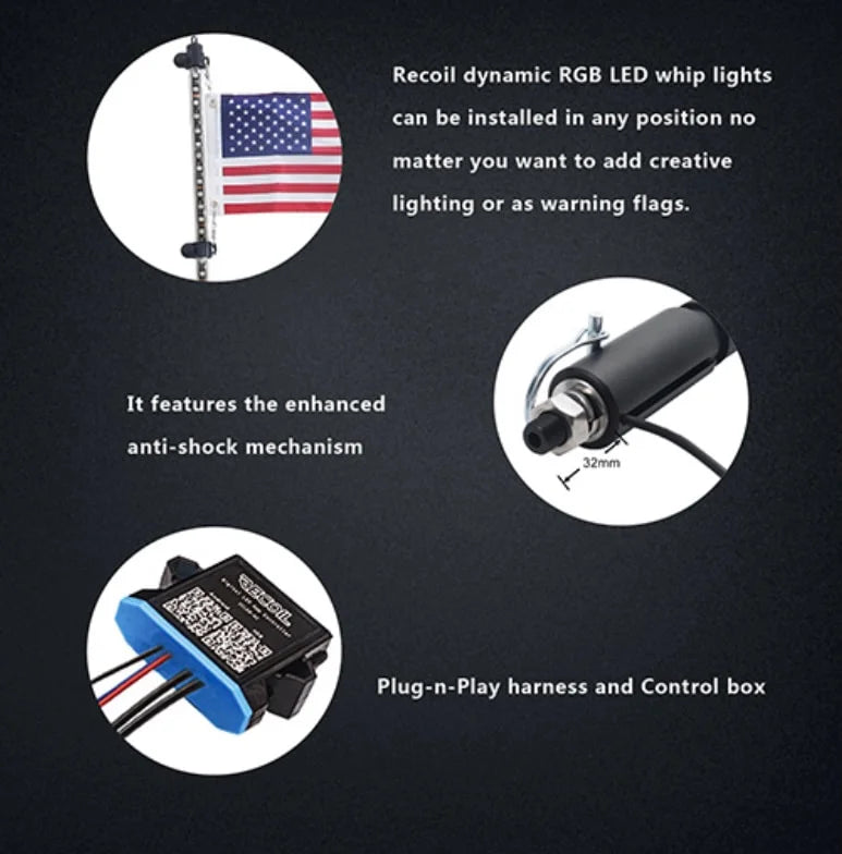 Recoil Audio 3ft Dynamic RGB LED Dancing/Chasing Whip Light