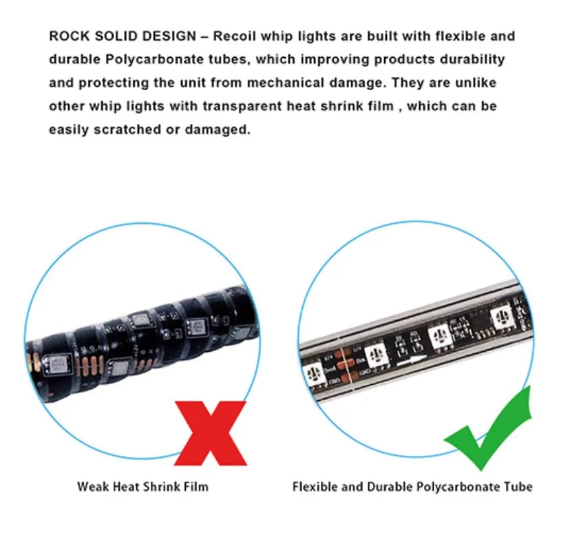 Recoil Audio 3ft Dynamic RGB LED Dancing/Chasing Whip Light