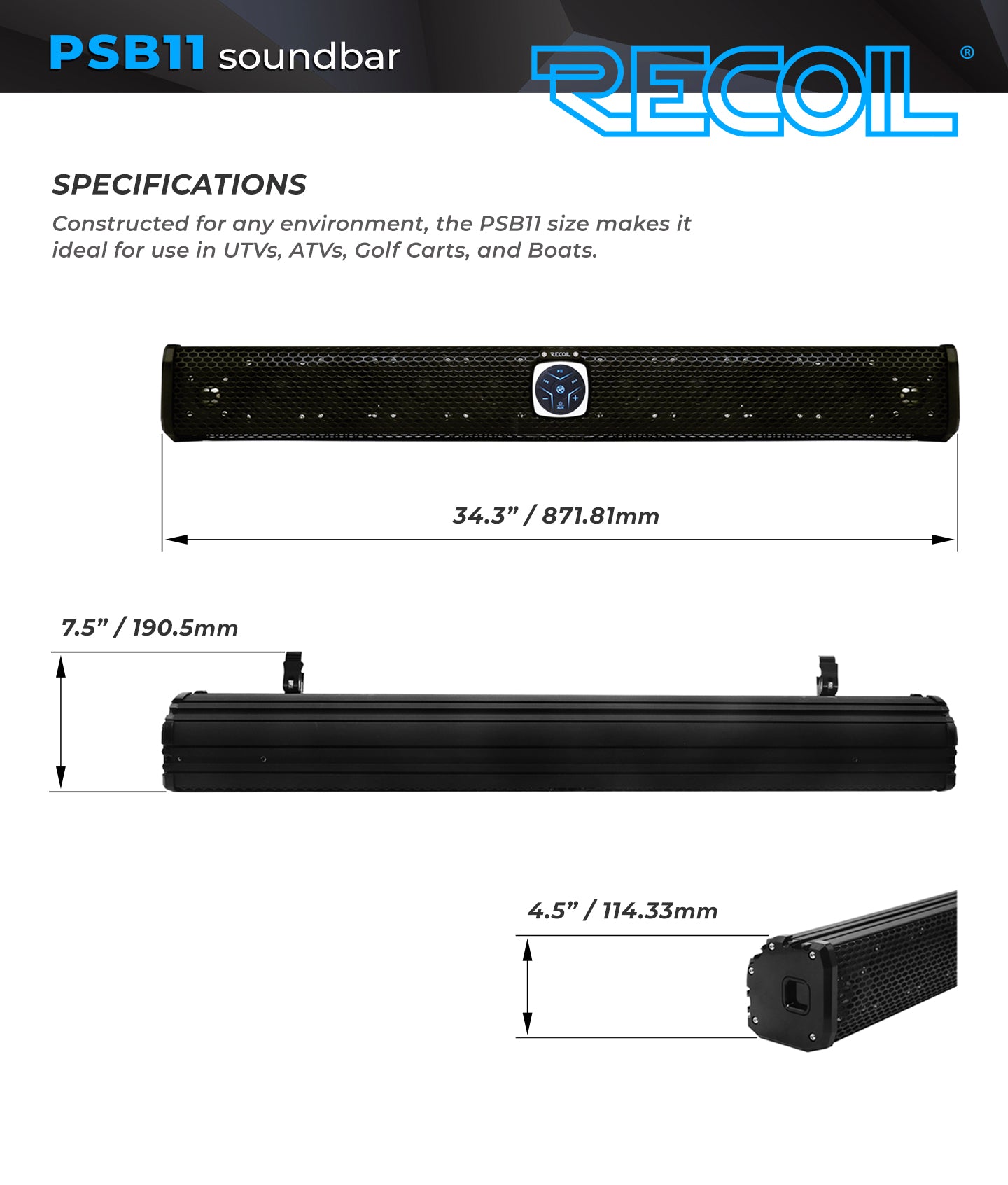 PSB11 Waterproof Amplified 11-Speaker Sound Bar with Remote Control