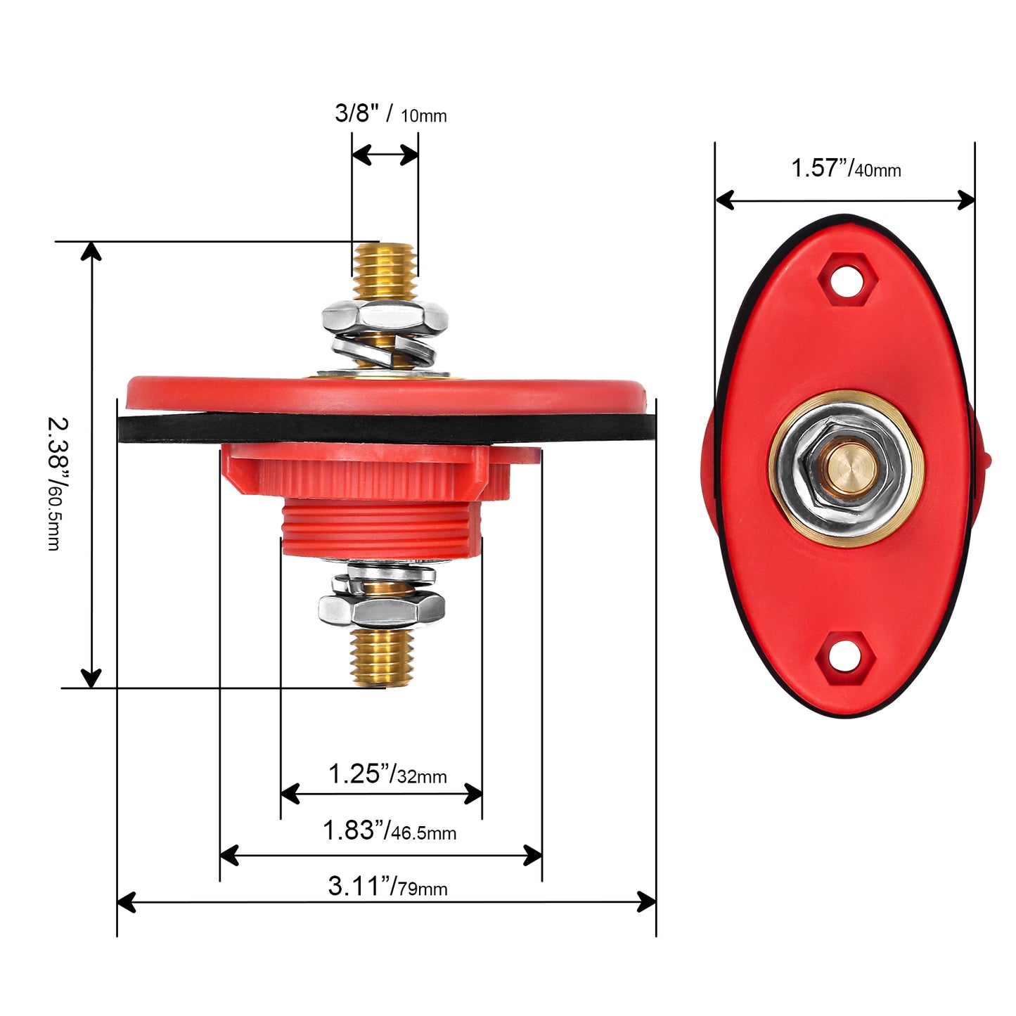 BTTP-38 Premium High Current 3/8” Feed-Thru Panel Battery Terminal