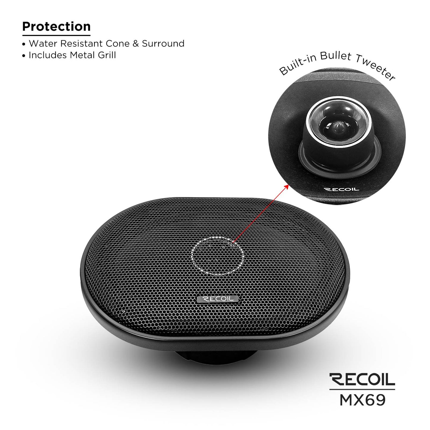 MX69 6X9-Inch 2-Way Midrange Coaxial Speakers with Built-in Bullet Tweeters 4-OHM(pair)