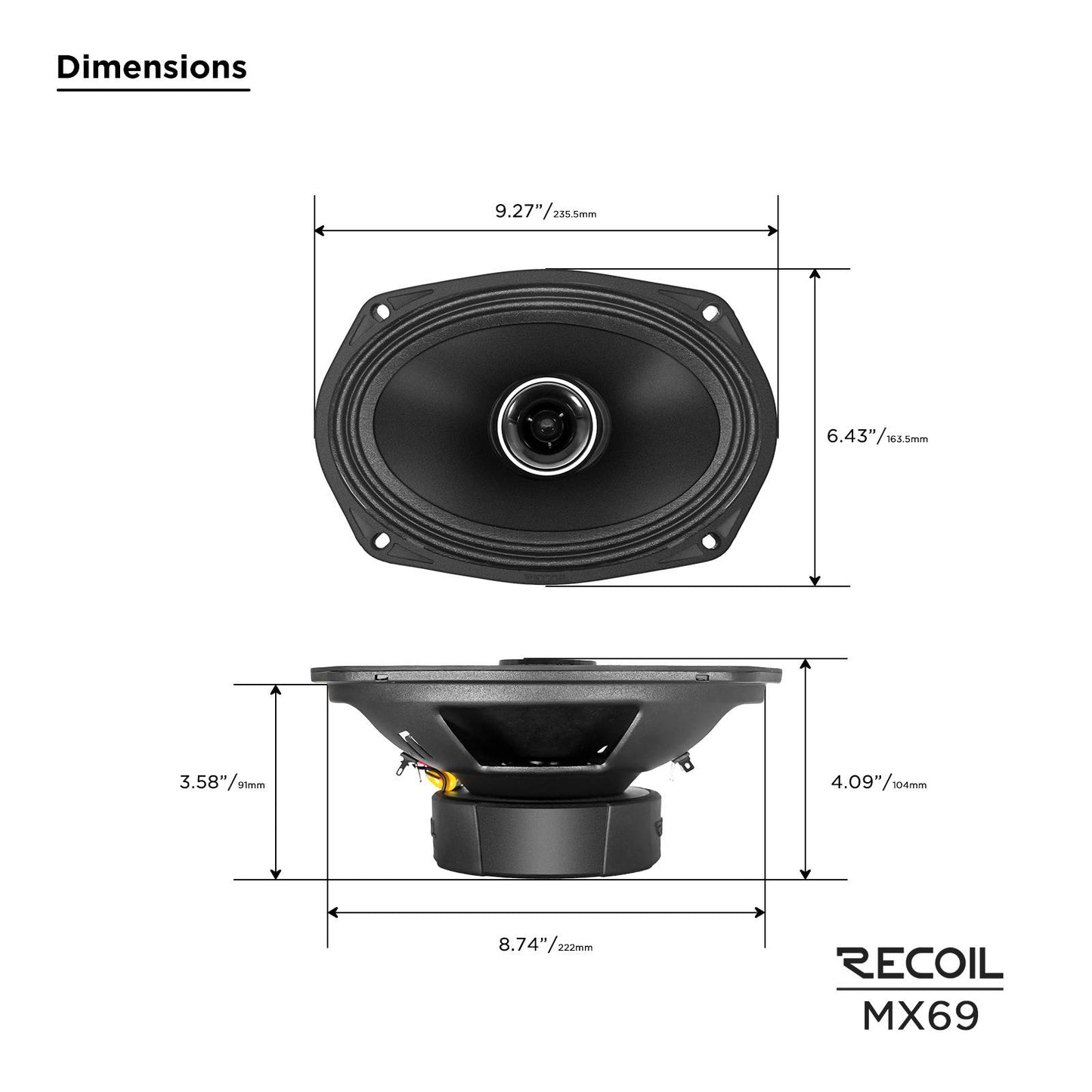 MX69 6X9-Inch 2-Way Midrange Coaxial Speakers with Built-in Bullet Tweeters 4-OHM(pair)