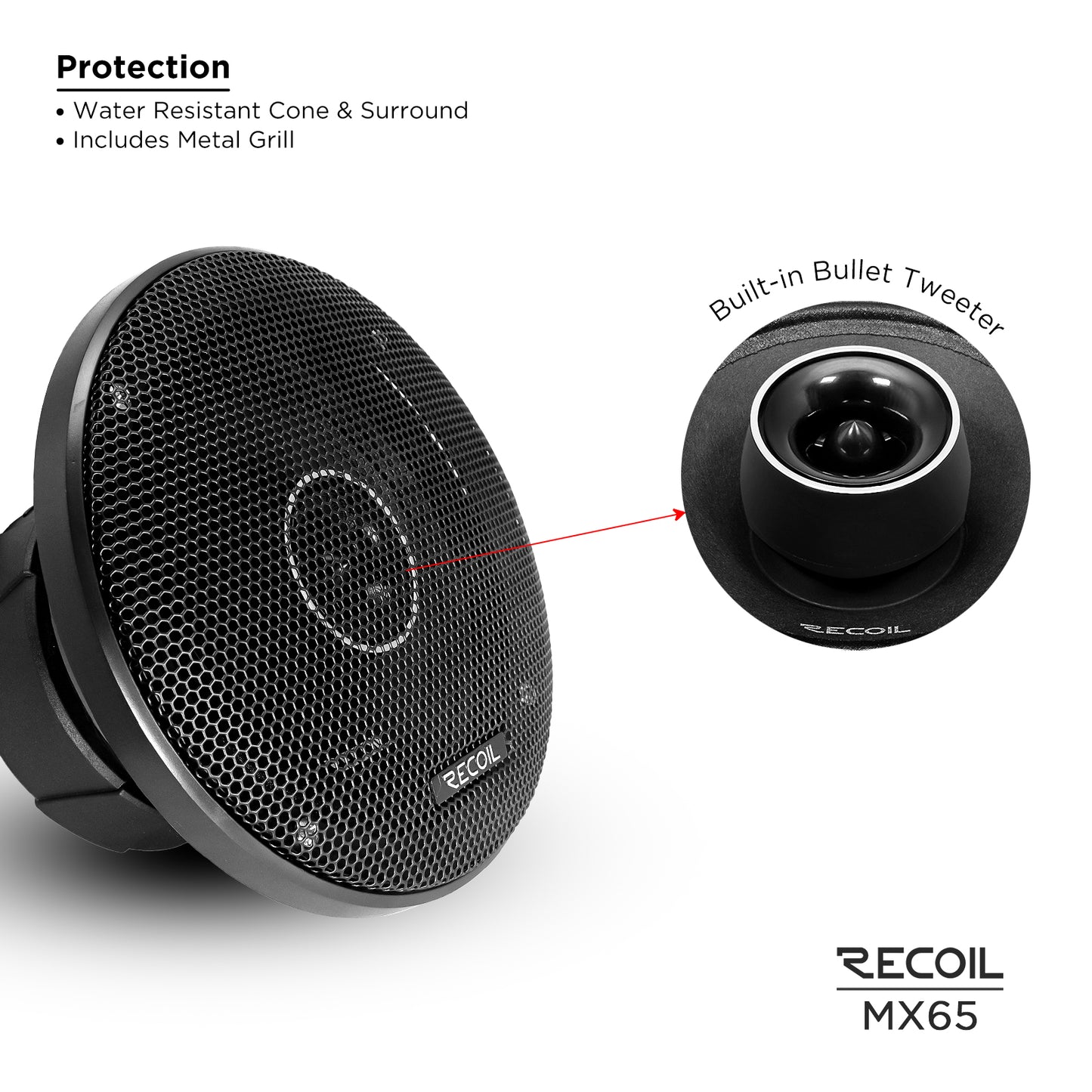 MX65 Pair 6.5-Inch 2-Way Midrange Coaxial Speakers with Built-in Bullet Tweeters, 4-Ohm (Pair)