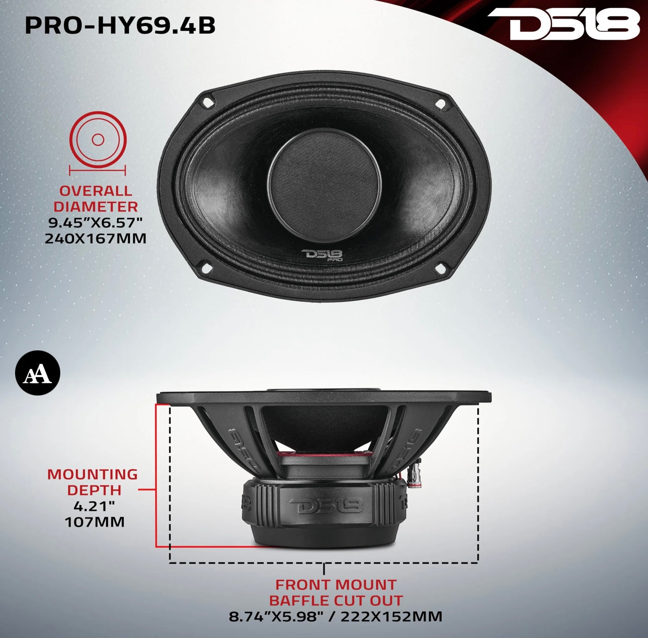 PRO-HY69.4B PRO 6x9" Water Resistant Hybrid Mid-Range Loudspeaker with Built-in Driver 250 Watts Rms 4-Ohm (each)